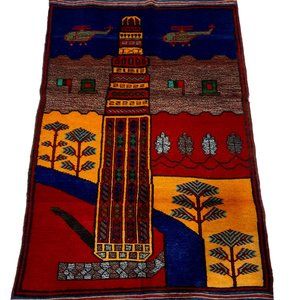Handmade Yellow Red Blue 5x3 Afghani Flag Heli War 169 KPSI 100% Wool Wall Rug